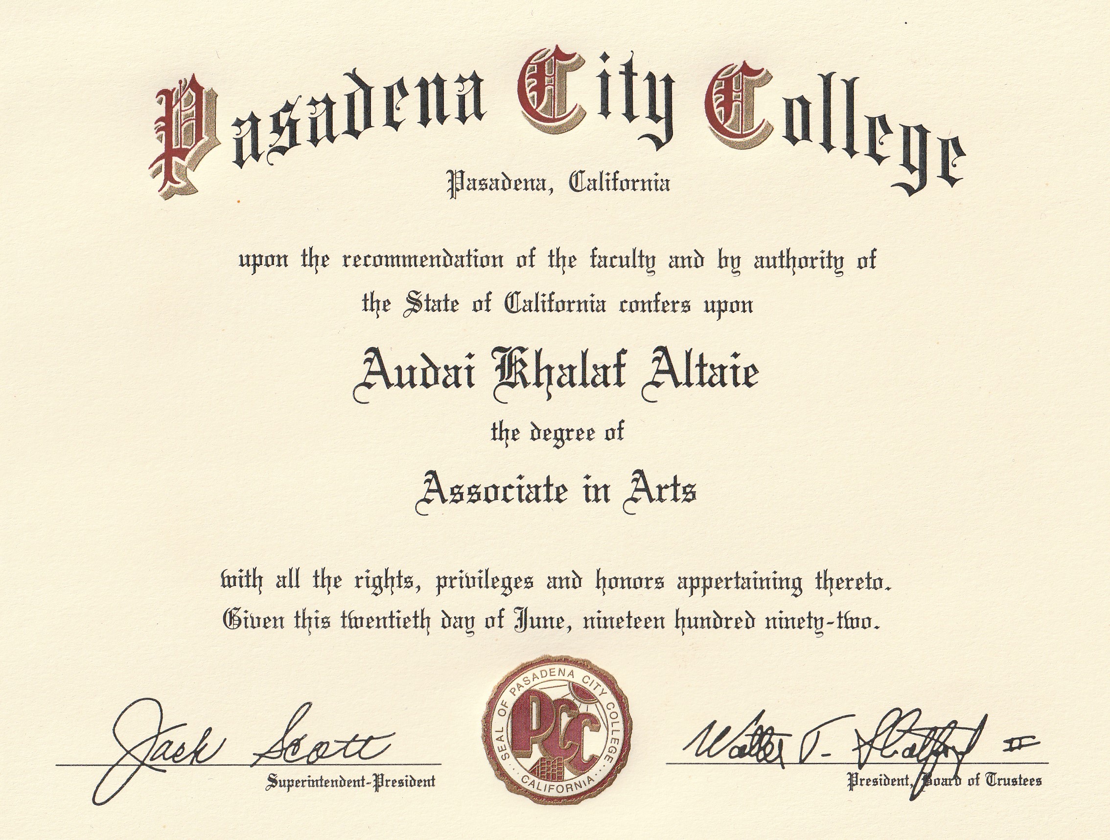 PCC AA Diploma